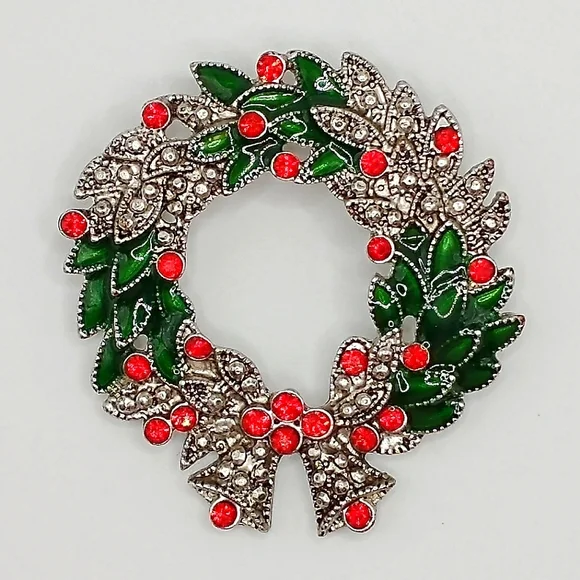 Vintage Kenneth Cole Christmas Wreath Brooch - Picture 1 of 5